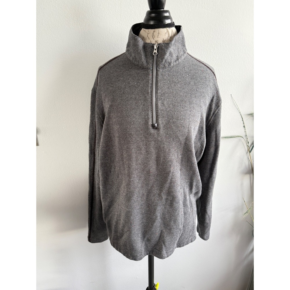 Robert Graham Mens XL 1/4 Zip Pullover Gray Textured Mock Neck Long Sleeve